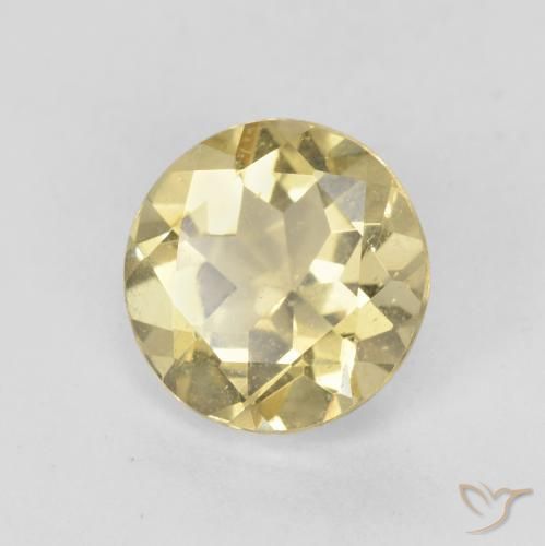 Berilo Amarillo dijón muy claro natural de 1.53 ct, Redondo, VS