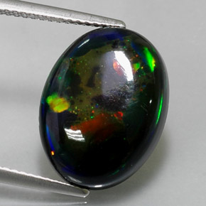Ópalo negro multicolor natural de 6,36 ct, corte óvalo, opaco