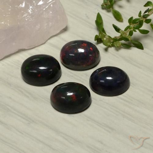 Gemas de ópalo negro rojo natural de 5,81 ct, corte óvalo, translúcido