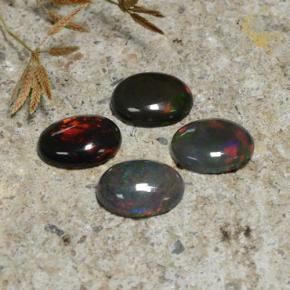 Gemas de ópalo negro multicolor natural de 3,25 ct, corte óvalo, translúcido