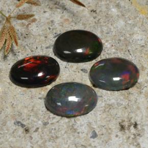 Gemas de ópalo negro multicolor natural de 3,25 ct, corte óvalo, translúcido