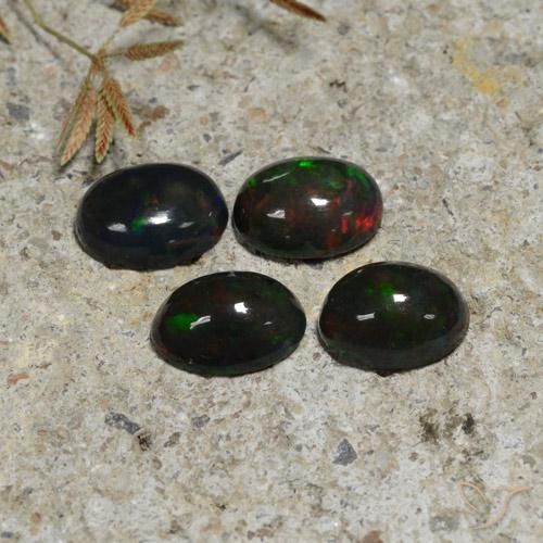 Gemas de Ópalo negro Multicolor natural de 4.58 ct, Ovalada, Translúcido