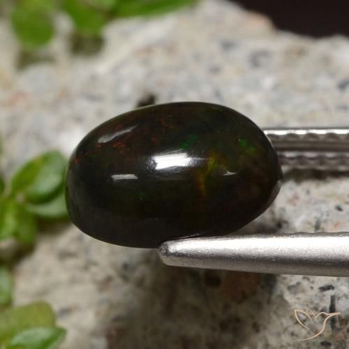 Ópalo negro Multicolor natural de 1.34 ct, Ovalada, Translúcido