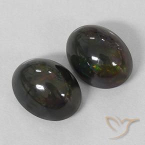 Gemas de Ópalo negro Multicolor natural de 2.91 ct, Ovalada, Opaco