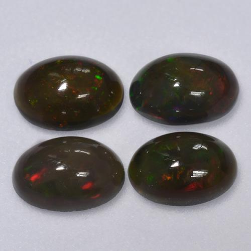 Gemas de Ópalo Negro Multicolor natural de 1.16 ct, Corte Óvalo, Translúcido