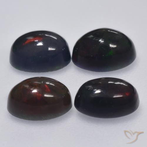 Gemas de Ópalo negro Multicolor natural de 1.50 ct, Ovalada, Translúcido
