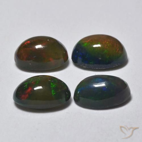 Gemas de Ópalo negro Multicolor natural de 1.54 ct, Ovalada, Translúcido