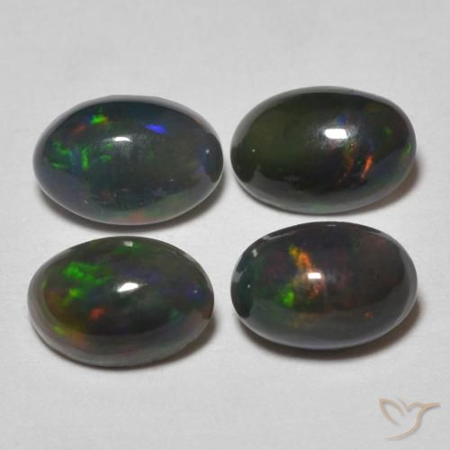 1.10ctw Natural Multicolor Ópalo negro, Ovalada, Translúcido