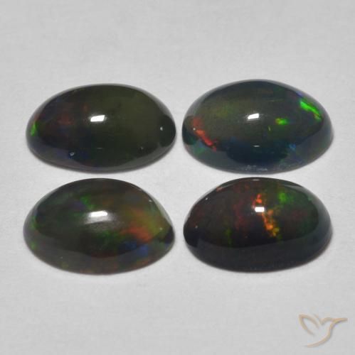 Gemas de Ópalo negro Multicolor natural de 1.10 ct, Ovalada, Translúcido