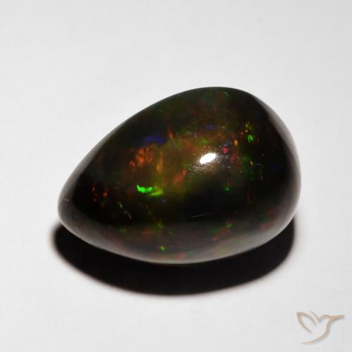 5.08ct Natural Multicolor Ópalo negro, En forma de pera, Translúcido
