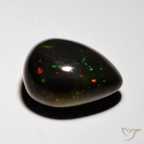 Ópalo negro Multicolor natural de 5.08 ct, En forma de pera, Translúcido