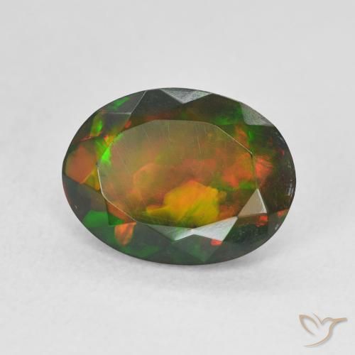 Ópalo negro multicolor natural de 1,80 ct, corte óvalo, translúcido