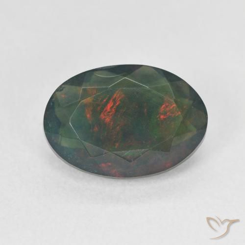 1.77ct Natural Multicolor Ópalo negro, Ovalada, Translúcido