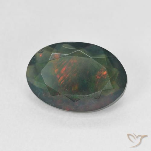 Ópalo negro Multicolor natural de 1.77 ct, Ovalada, Translúcido