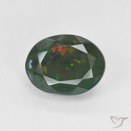 1.79ct Natural Multicolor Ópalo negro, Ovalada, Translúcido