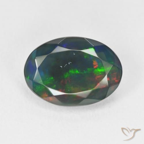 2.94ct Natural Multicolor Ópalo negro, Ovalada, Translúcido