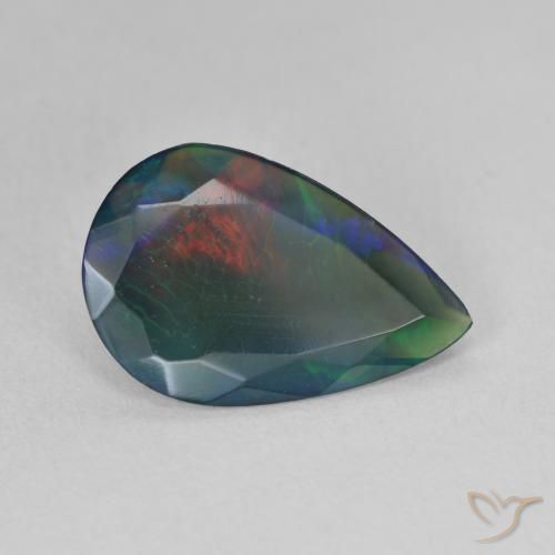 Ópalo negro multicolor natural de 2,01 ct, en forma de pera, translúcido