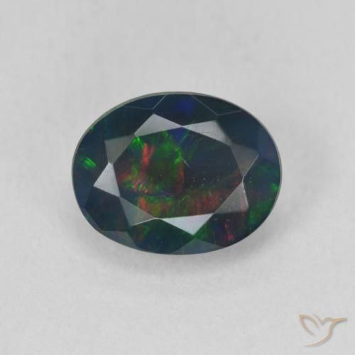 1.35ct Natural Multicolor Ópalo negro, Ovalada, Translúcido