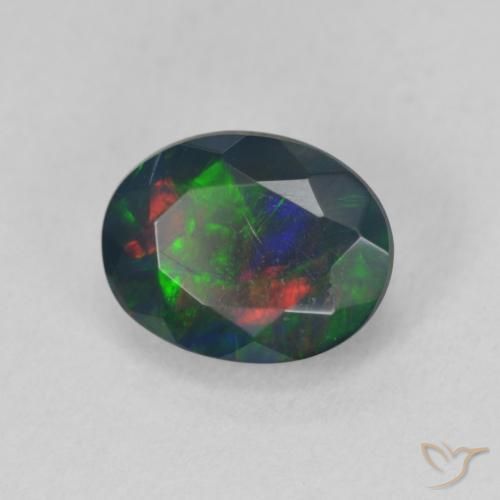 Ópalo negro Multicolor natural de 1.35 ct, Ovalada, Translúcido