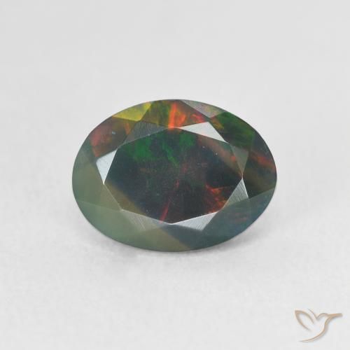 1.09ct Natural Multicolor Ópalo negro, Ovalada, Translúcido