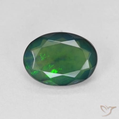 1.42ct Natural Multicolor Ópalo negro, Ovalada, Translúcido