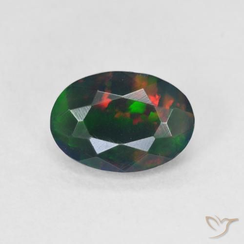 0.86ct Natural Multicolor Ópalo negro, Ovalada, Translúcido