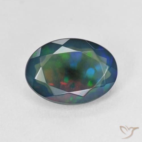 1.90ct Natural Multicolor Ópalo negro, Ovalada, Translúcido