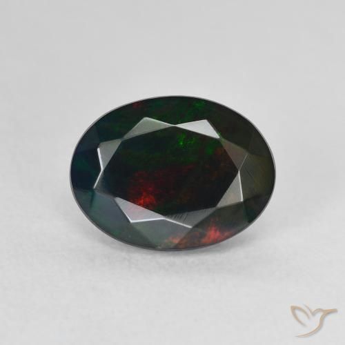 1.30ct Natural Multicolor Ópalo negro, Ovalada, Translúcido
