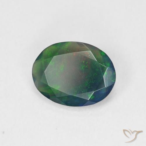 Ópalo negro Multicolor natural de 0.88 ct, Ovalada, Translúcido
