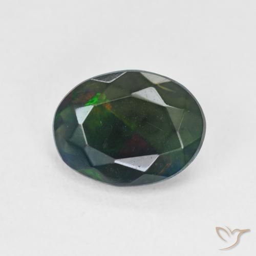 1.36ct Natural Multicolor Ópalo negro, Ovalada, Translúcido