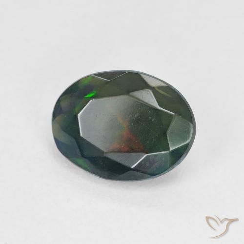 Ópalo negro Multicolor natural de 1.36 ct, Ovalada, Translúcido