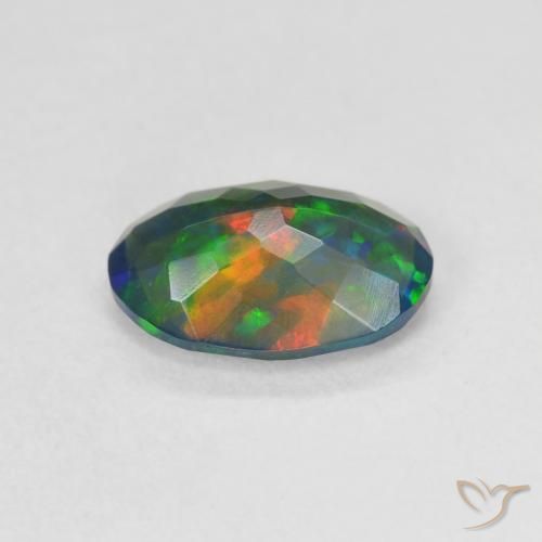Ópalo negro Multicolor natural de 1.05 ct, Ovalada, Translúcido