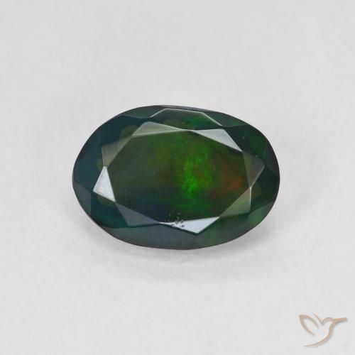 1.22ct Natural Multicolor Ópalo negro, Ovalada, Translúcido