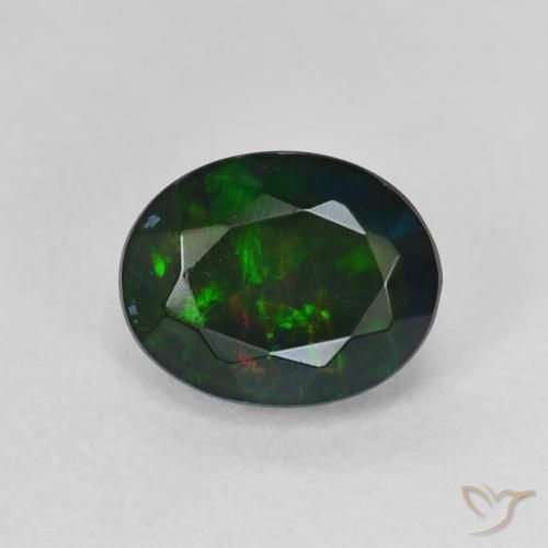 1.39ct Natural Multicolor Ópalo negro, Ovalada, Translúcido