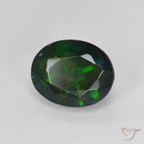 Ópalo negro Multicolor natural de 1.39 ct, Ovalada, Translúcido