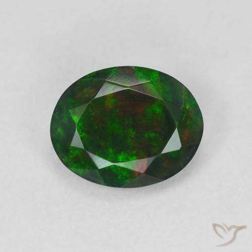 1.25ct Natural Multicolor Ópalo negro, Ovalada, Translúcido