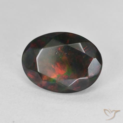 Ópalo negro Multicolor natural de 2.42 ct, Ovalada, Translúcido