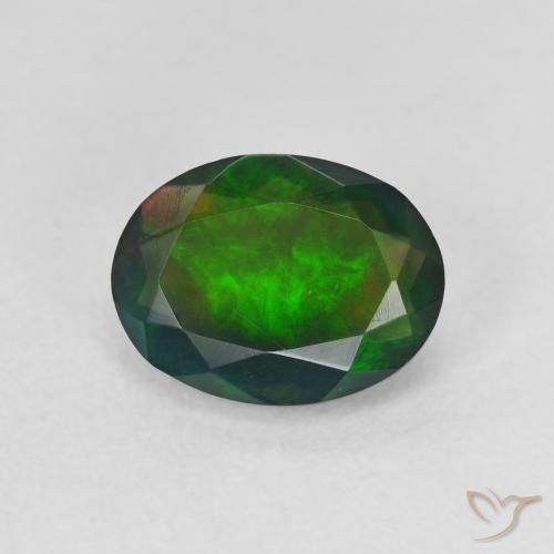 1.34ct Natural Multicolor Ópalo negro, Ovalada, Translúcido