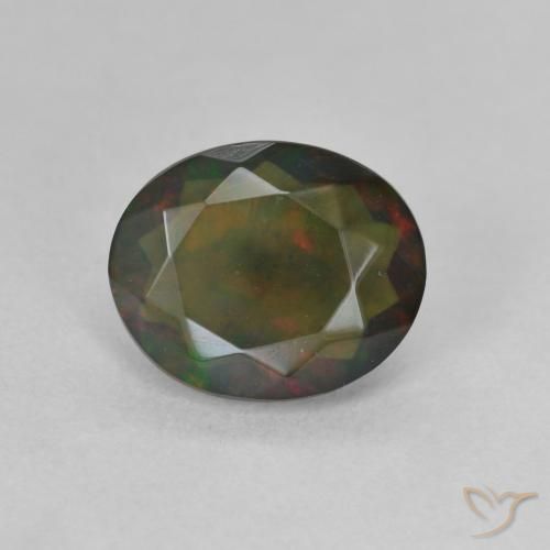 1.24ct Natural Multicolor Ópalo negro, Ovalada, Translúcido