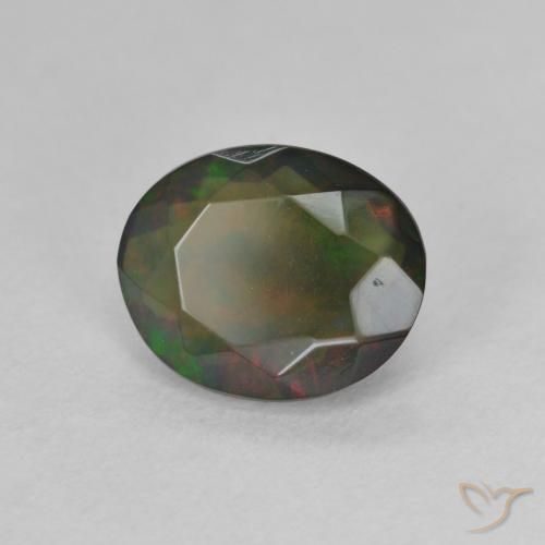 Ópalo negro Multicolor natural de 1.24 ct, Ovalada, Translúcido