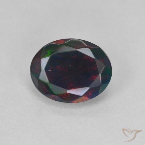 1.09ct Natural Multicolor Ópalo negro, Ovalada, Translúcido