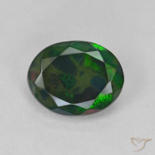 1.42ct Natural Multicolor Ópalo negro, Ovalada, Translúcido