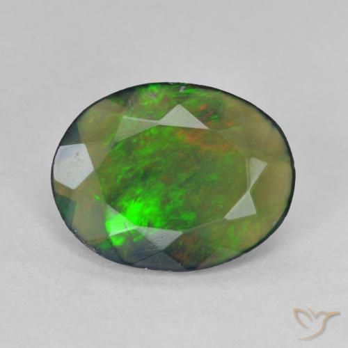 1.35ct Natural Multicolor Ópalo negro, Ovalada, Translúcido