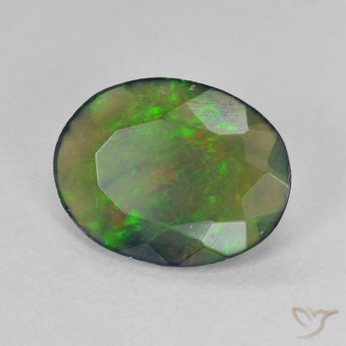 Ópalo negro Multicolor natural de 1.35 ct, Ovalada, Translúcido