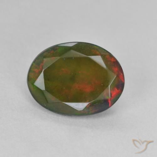 1.24ct Natural Multicolor Ópalo negro, Ovalada, Translúcido