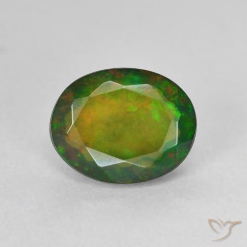 1.38ct Natural Multicolor Ópalo negro, Ovalada, Translúcido