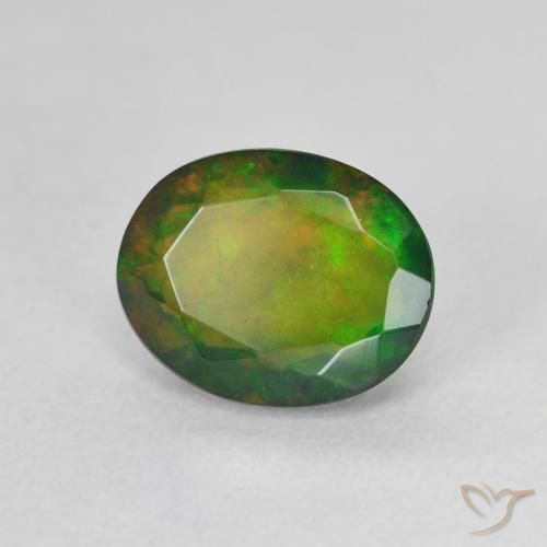 Ópalo negro Multicolor natural de 1.38 ct, Ovalada, Translúcido