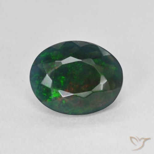 1.54ct Natural Multicolor Ópalo negro, Ovalada, Translúcido