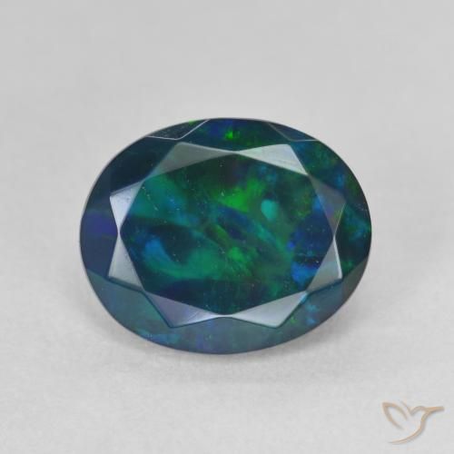 1.63ct Natural Multicolor Ópalo negro, Ovalada, Translúcido