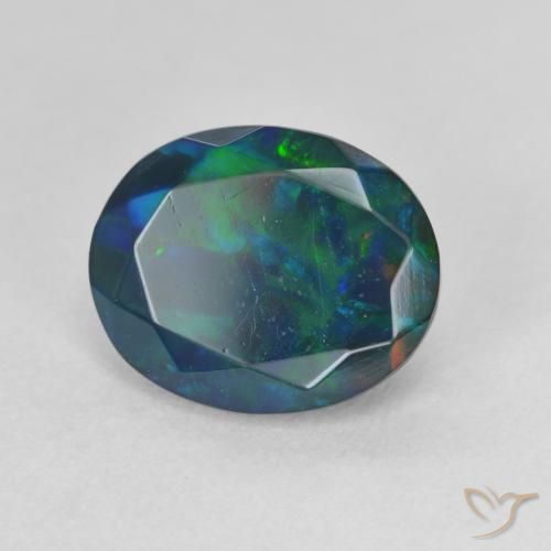 Ópalo negro Multicolor natural de 1.63 ct, Ovalada, Translúcido